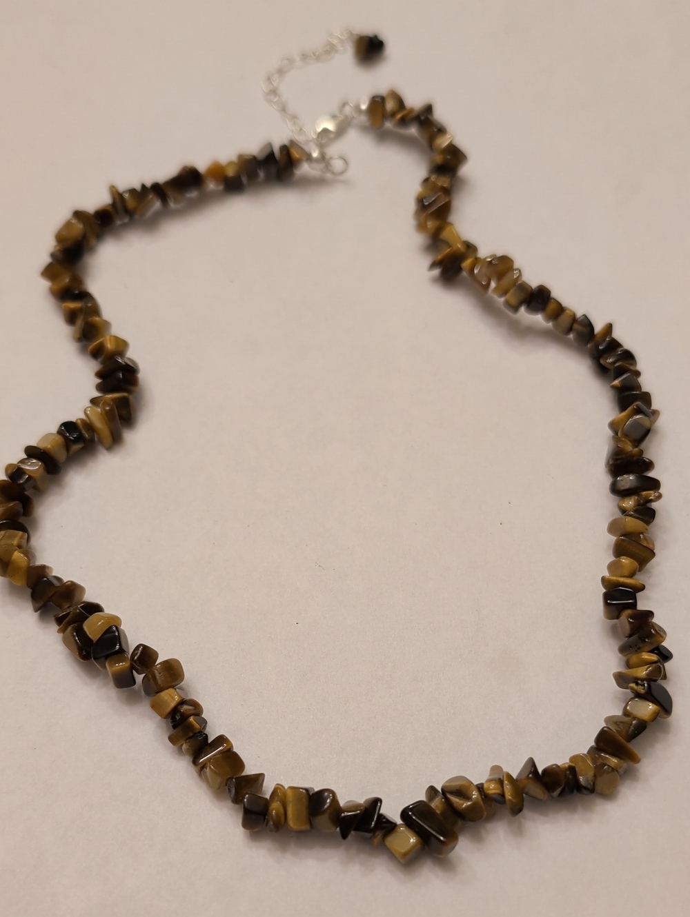 Tiger Eye Chip Necklace With Sterling Silver Clasp